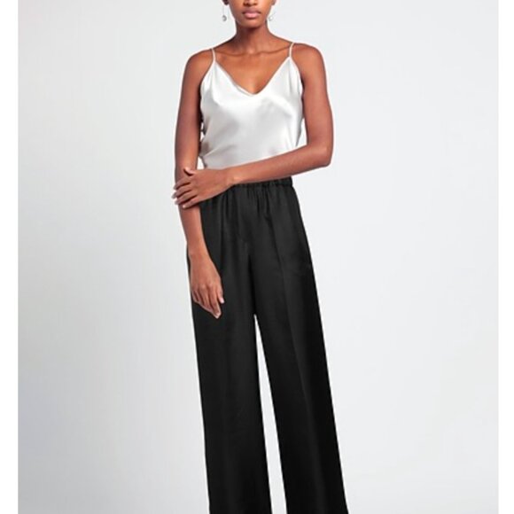 6397 Black Satin Silk Elastic Waistband Pull-On Pants - Picture 1 of 7